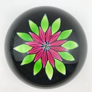 Perthshire PP54 1983 Lampwork Flower Petals Leaves Black Ground LE Paperweight